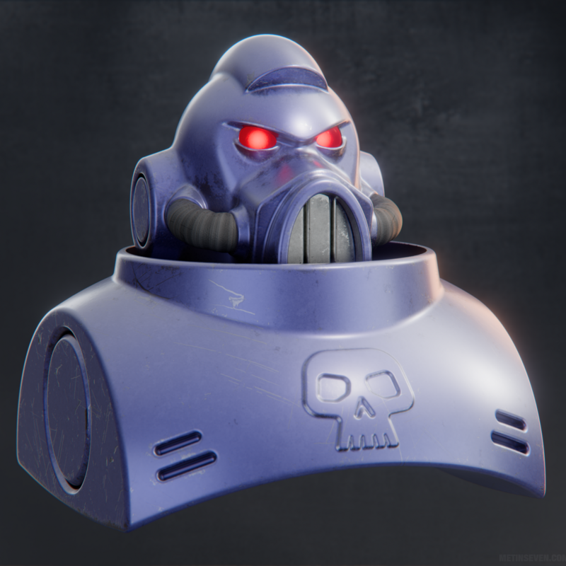Science-fiction robot bust model, modeled using the Chisel SDF add-on for Blender, textured and rendered with Blender's Cycles (2026)